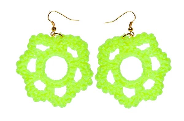 Knitted lace earrings on a white background — Stock Photo, Image