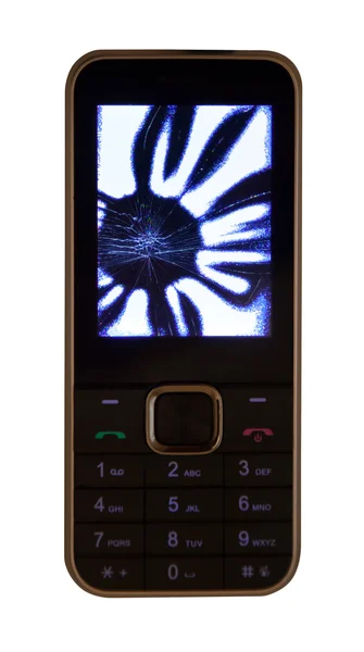 Mobile phone with a broken LCD display — Stock Photo, Image