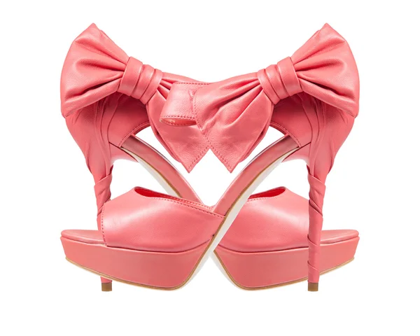 Evening pink shoes with a bow on a high heel. collage — Stock Photo, Image