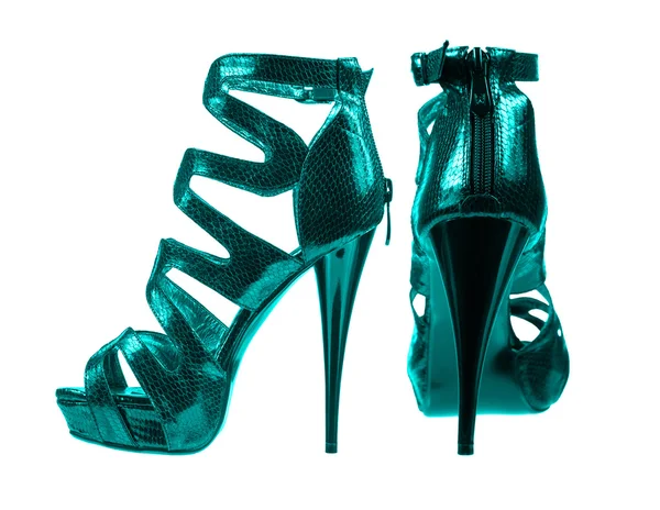 Kvinnors skor mörk turkosa färger. collage — Stockfoto
