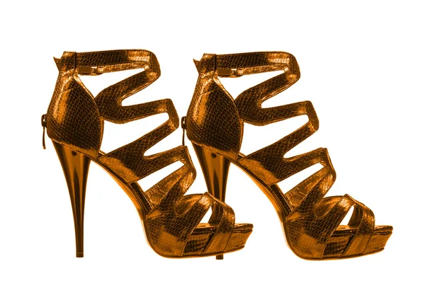 Dámské boty zlaté barvy. koláž — Stock fotografie