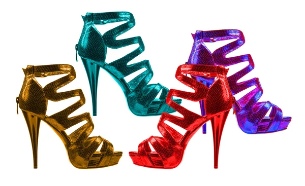 Женская обувь ярких оттенков. коллаж — стоковое фото