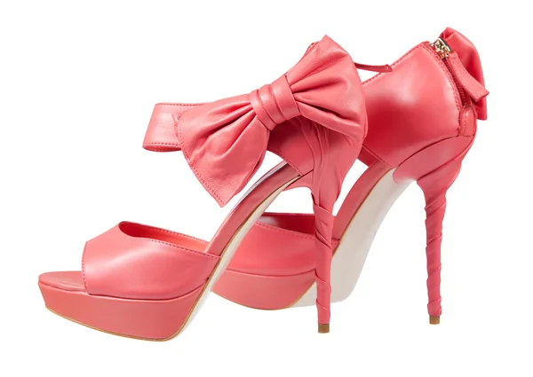 Pink shoes with a bow on a high heel — Stock Photo, Image