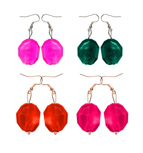 Earrings made of glass on a white background. imitation pearl — Stock Photo, Image