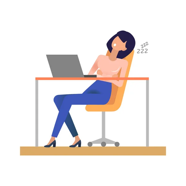 Trabalhador Adormecido Sentado Mesa Conceito Esgotamento — Vetor de Stock