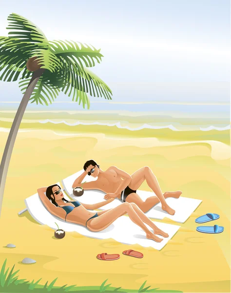 Homem e mulher na praia —  Vetores de Stock