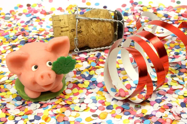 Confetti, pig, happy new year — Stock Photo, Image