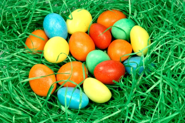 Gekleurde eieren in het gras — Stockfoto