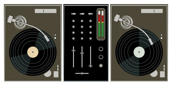 Dj turntables and mixer — Stock Vector