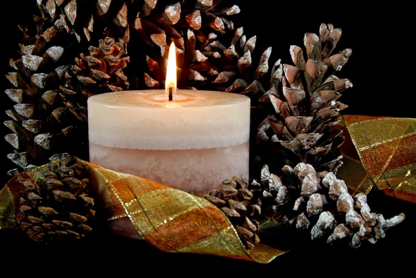 Candle with pine cones — Stock Photo, Image