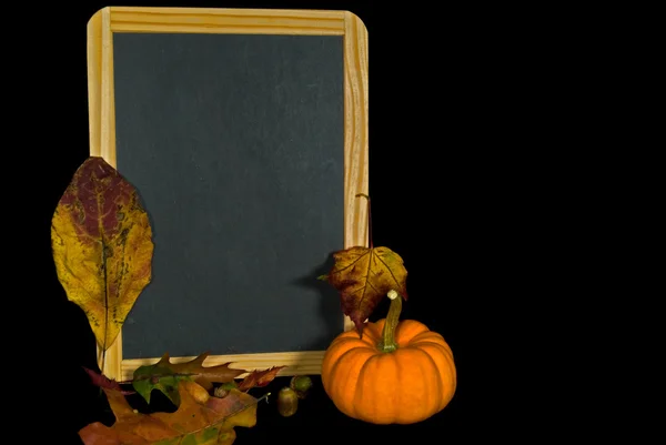 Herbstkürbis mit Tafel — Stockfoto