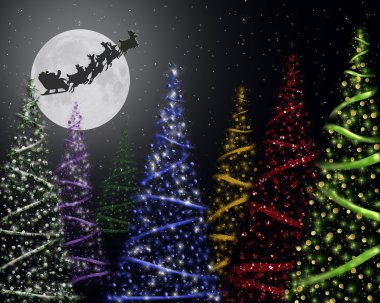 Noel Baba Ren geyiği ile moon ile