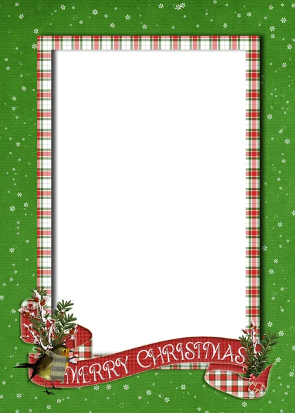 Plaid Christmas frame with banner — Stock Photo, Image