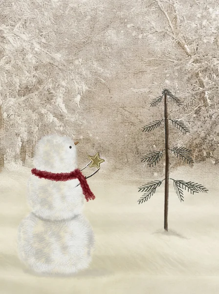 Vakantie sneeuwpop met ornament — Stockfoto