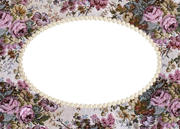 Cadre en perles sur vieille tapisserie rose — Photo