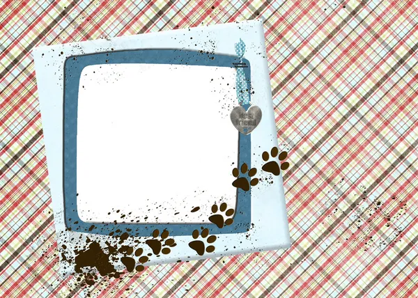 Muddy dog prints on blue frame — Stock Photo, Image