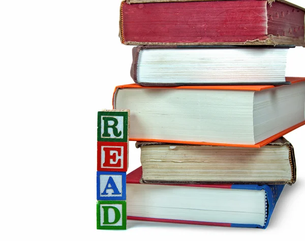 Wooden block with books — Stock Photo, Image