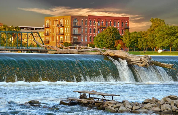 Driftwood log on dam — Stock Photo, Image