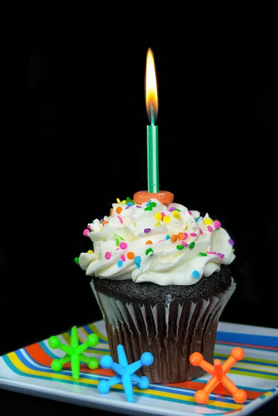 Chocolate birthday cupcake — Stock Photo, Image