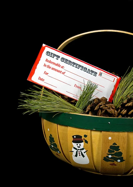 Christmas basket with certificate — Stock Photo, Image