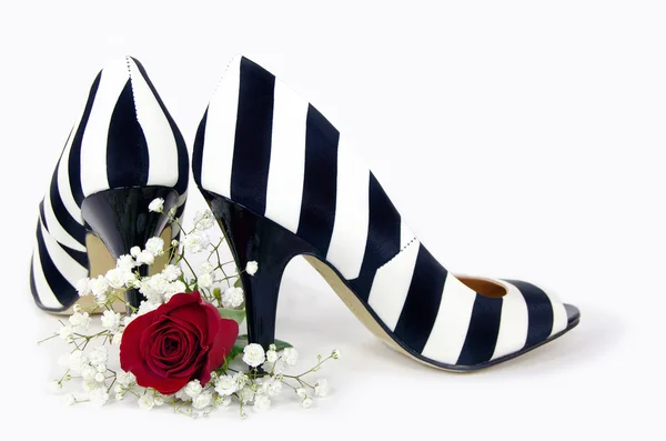 Striped pumps with rose — Stock Photo, Image