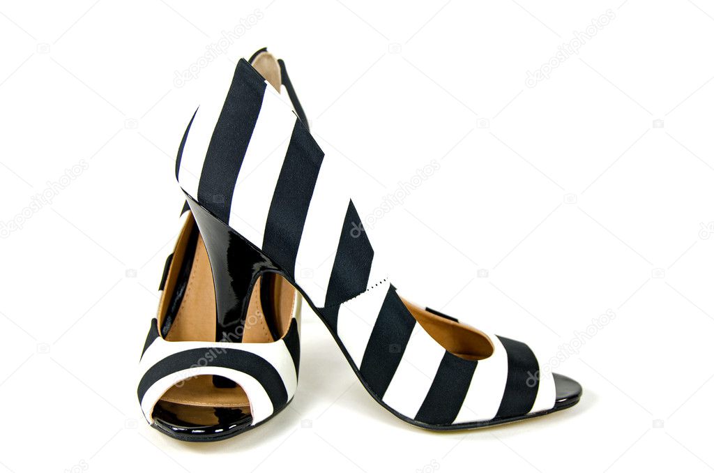 black and white striped high heels