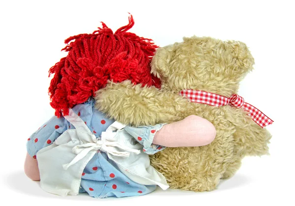 Rag doll en teddy bear — Stockfoto