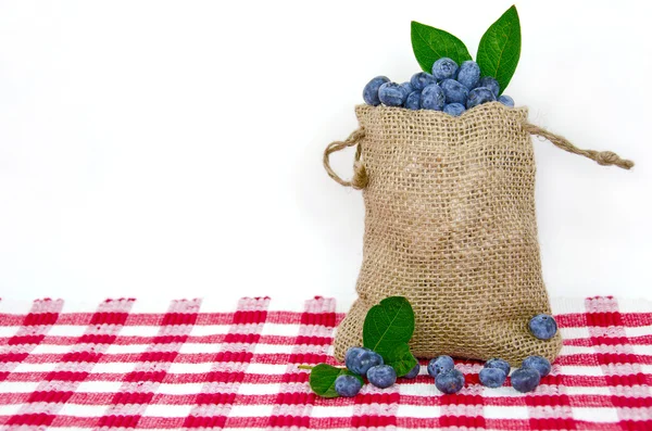 Blueberries in burlap bag — Stock Photo, Image