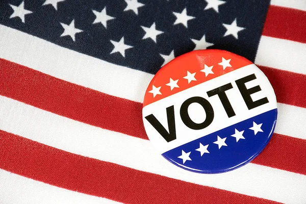 Zavřít Volební Tlačítko Kampaně Americké Vlajce — Stock fotografie