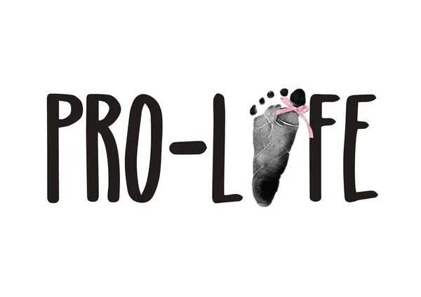 Pro Life Text White Background Newborn Footprint Pink Gingham Bow — 스톡 사진