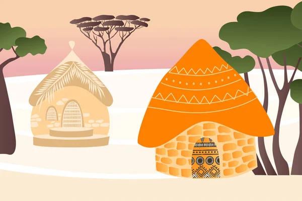 Vector Ilustración Una Casa Casa Africana Cualquier Tribu Colores Naranjas — Vector de stock