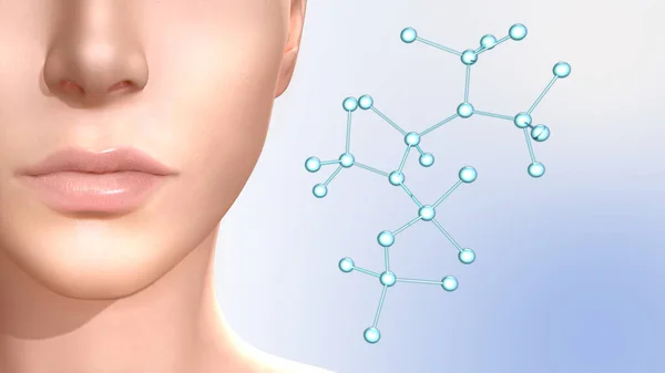 Modelo Anúncios Produtos Skincare Modelo Face Feminina Molécula Colágeno Ilustrações — Fotografia de Stock