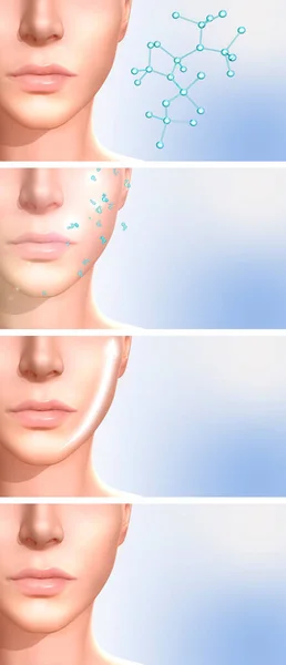 Facelift Action Molecular Skincare Products Model Female Face Collagen Molecule — 스톡 사진