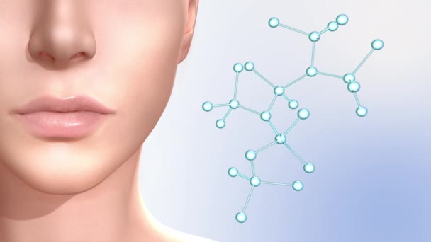 Cilt Tedavisi Teknolojisi Kadın Yüzünün Kolajen Molekülünün Boyutlu Modeli Serum — Stok video