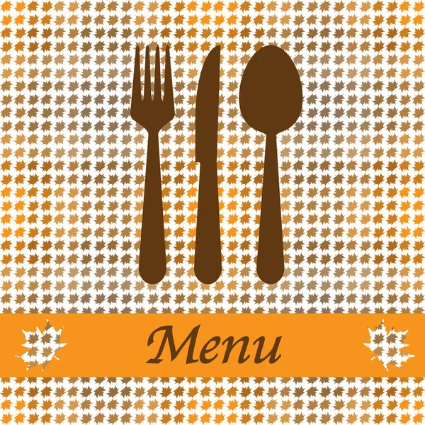 Tarjeta de otoño para menú de restaurante, con cuchara, cuchillo y tenedor — Vector de stock