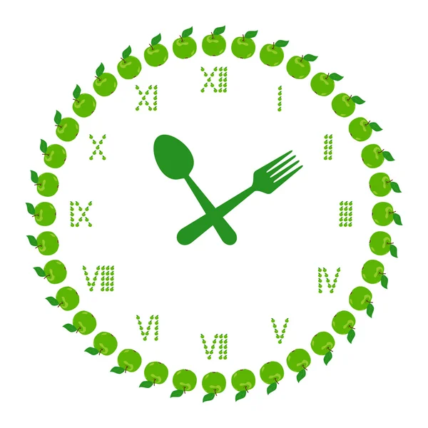 Tempo di dieta (frutto di mela nel simbolo dell'orologio isolato sul bianco ). — Vettoriale Stock