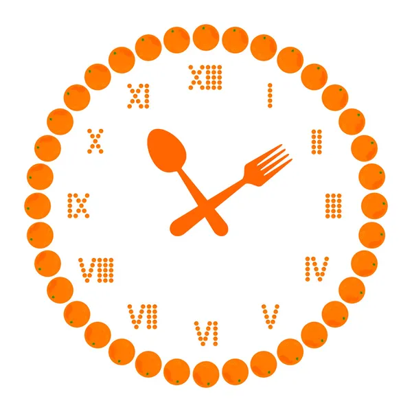 Ernährungszeit (orangefarbene Früchte im Uhrzeigersymbol isoliert auf weißem Grund)). — Stockvektor