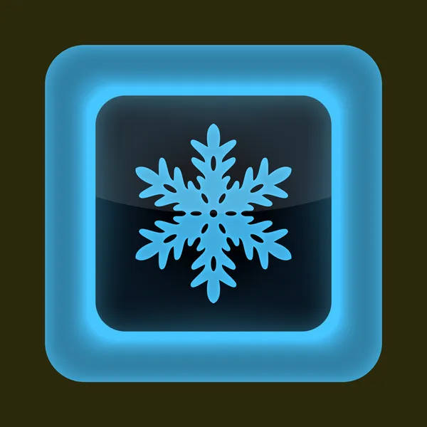 Azul brillante botón web con símbolo de copo de nieve signo . — Vector de stock