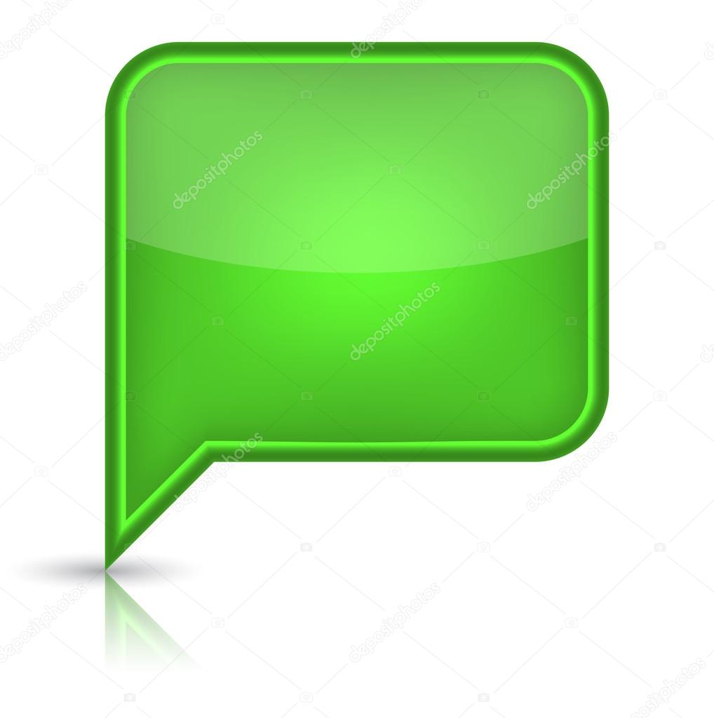 Green glossy empty speech bubble web button icon.