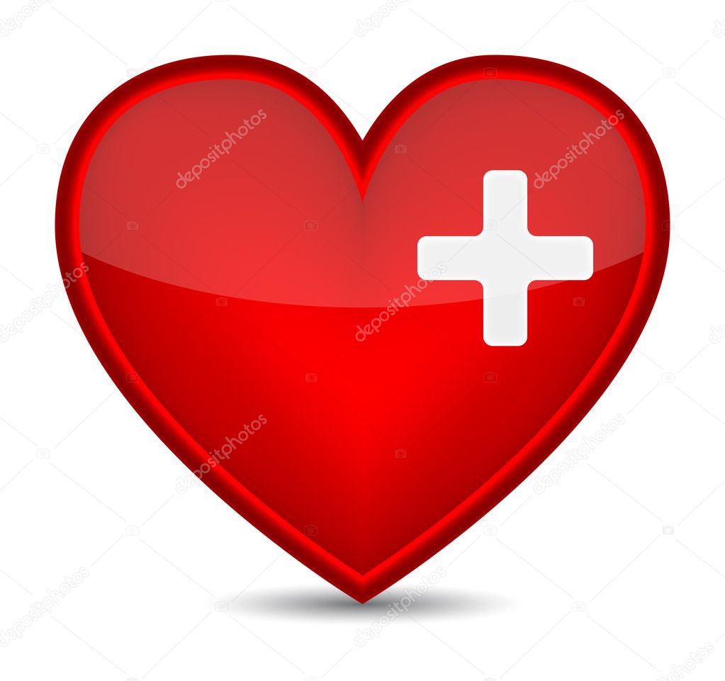 First aid medical sign on red heart shape.