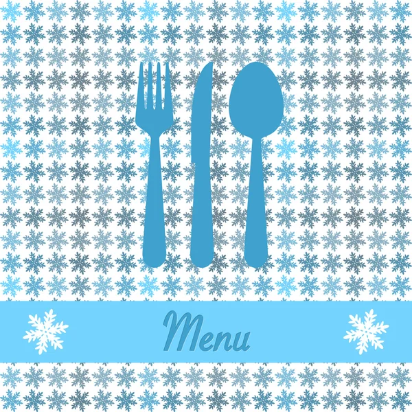 Christmas card for restaurant menu, with spoon, knife and fork — Stock Vector