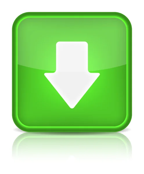 Zielony błyszczący internet przycisk Pobierz znak strzałki. — Wektor stockowy