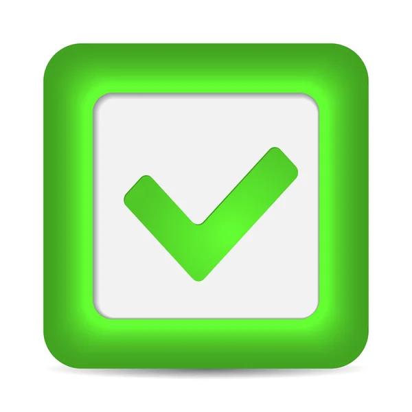 Botão web brilhante verde com sinal de marca de verificação . — Vetor de Stock