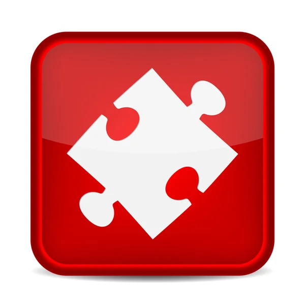 Puzzle pezzo icona sul quadrato pulsante rosso . — Vettoriale Stock