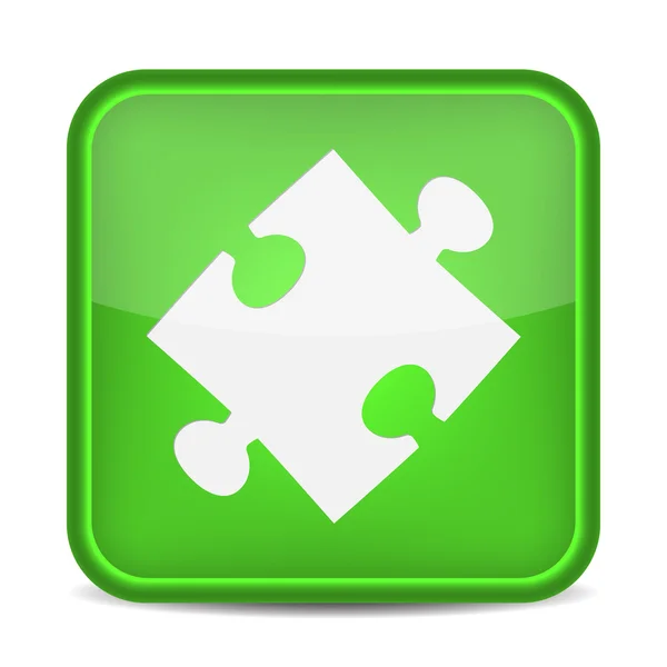 Puzzleteilsymbol auf quadratischem grünem Knopf. Vektorillustration — Stockvektor