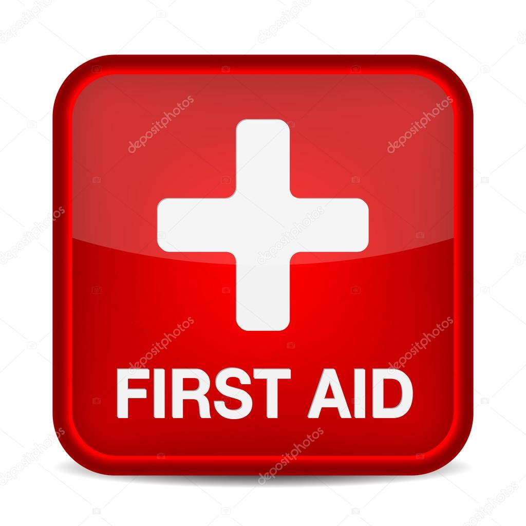 First aid medical button sign isolated on white.