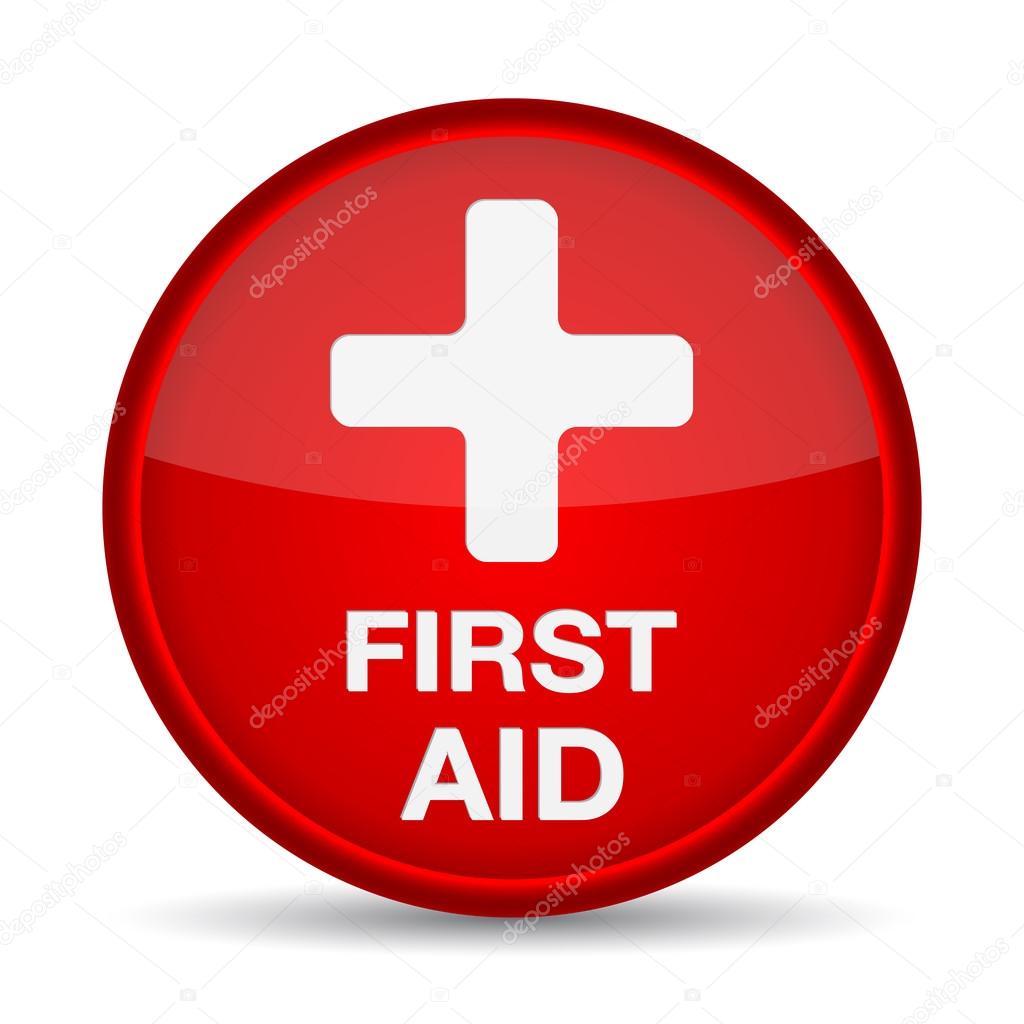 First aid medical button sign isolated on white.