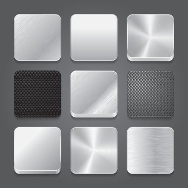 App icons background set. Metal button icons.