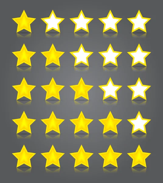 App icons glass set. Five glossy yellow stars ratings. — Stock Vector