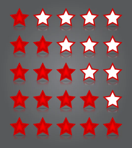 Conjunto de iconos de aplicación de vidrio. Cinco estrellas rojas brillantes calificaciones . — Vector de stock